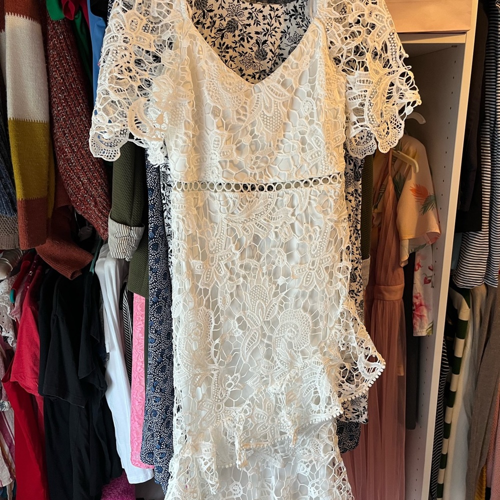 Lulus Briarwood White Lace Ruffled Midi Dress - Size S - Picture 3 of 6